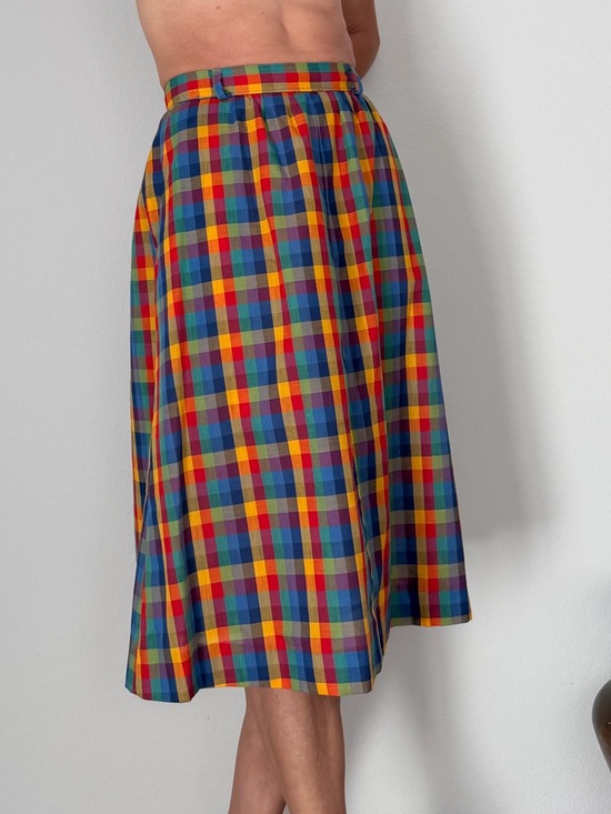 Vintage Multicolor Plaid Midi Skirt - Red, Blue, Yellow, Green - Picture 2 of 9